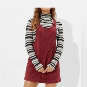 American Eagle AE Burgundy/Berry Corduroy Overall Dress